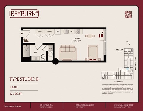 the floor plan of serviced apartment type studio b